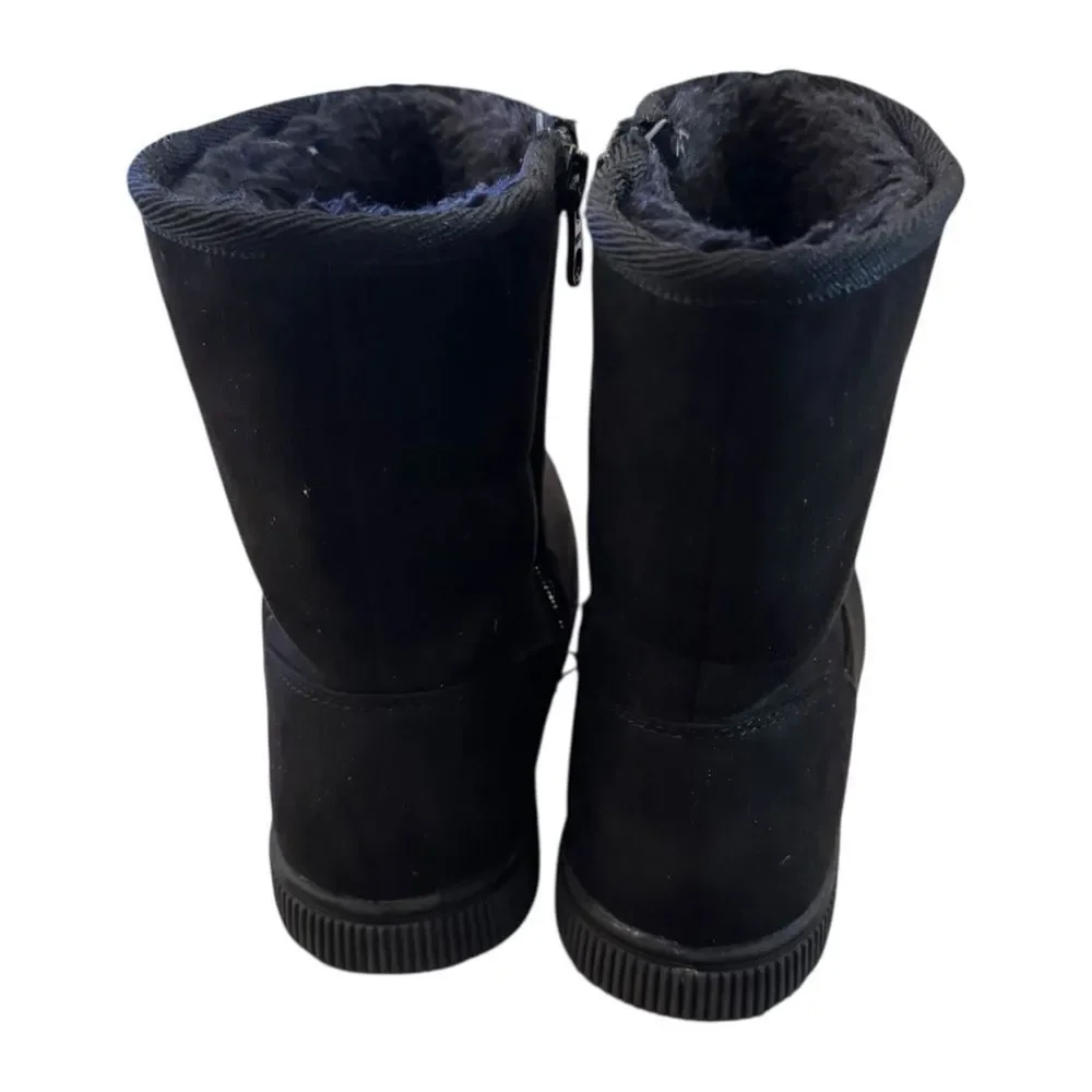 Cat & Jack Big Kids Black Zipper Furry Lined Winter Boots 3